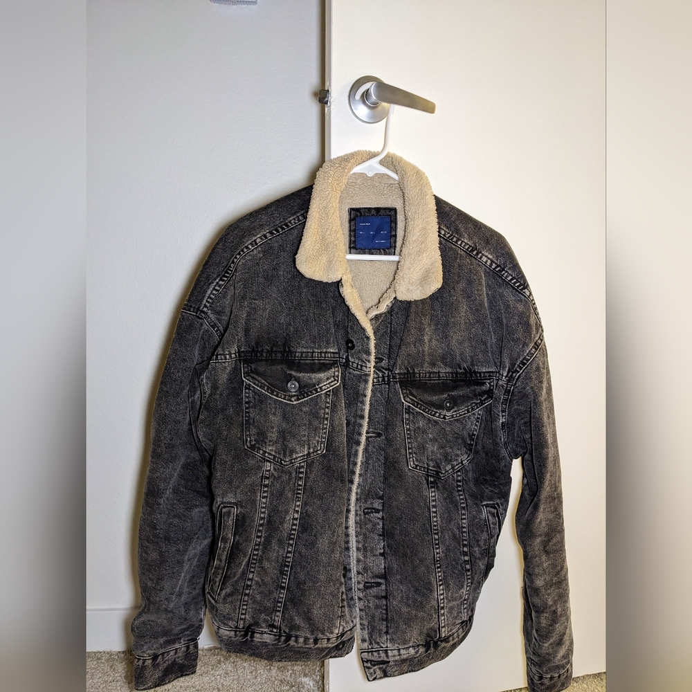 Men's Jean fur lined black jean jacket